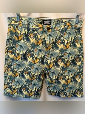 aussieBum Men’s Size Large Chino Shorts Cream Blue Floral Cotton‎ 8” Inseam